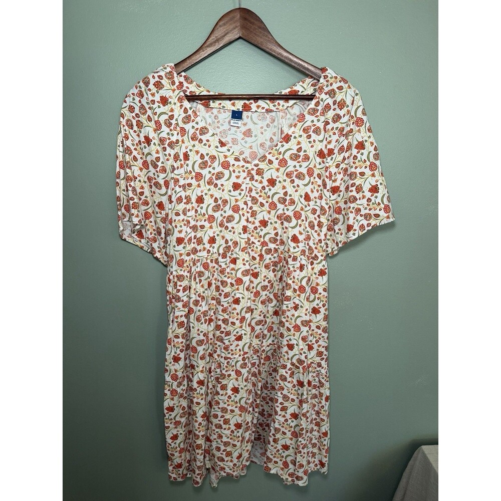 Old Navy Women's L Floral Square Neck Puff Short Sleeve Babydoll Cotton Dress